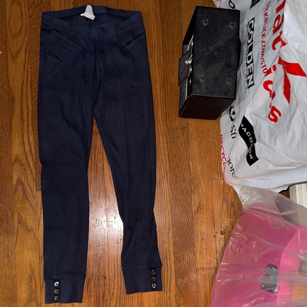 American Eagle Outfitters Dark Blue Kids Leggings navy BUTTON ribbed